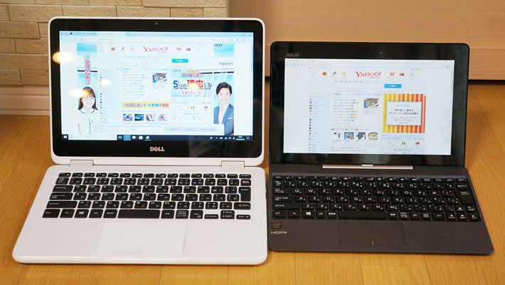 左が「Inspiron 11 3000 2 in 1」で右が「ASUS TransBook T100TAL」です