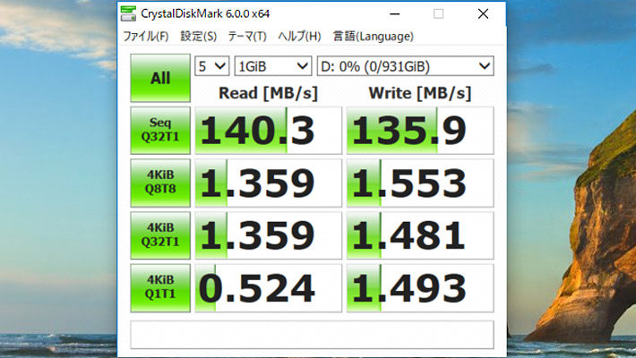 CrystalDiskMark6によるHDDのスコア