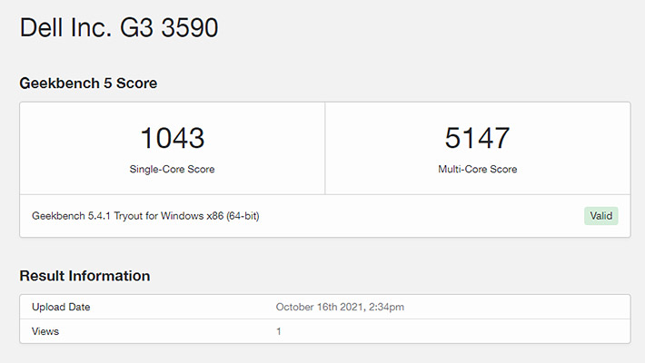 まずは、CPUベンチマークスコアですが、シングルコアが1043、マルチコアが5147でした。