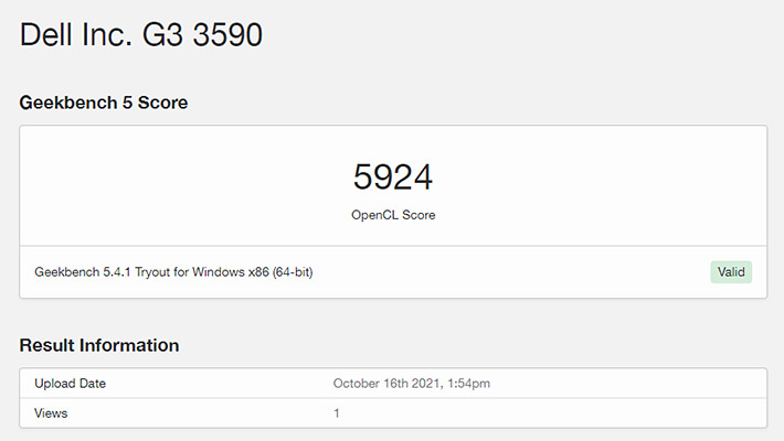 次にGPUベンチマーク（OpenCL Score）ですが、5924でした。