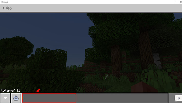 設定を終了してワールドが表示されたら、キーボードの「T」キーまたは「Enter」キーを押してチャット画面を表示させます。そこに、先ほど「Code Connection for Minecraft」でコピーしたコードを貼り付けます。